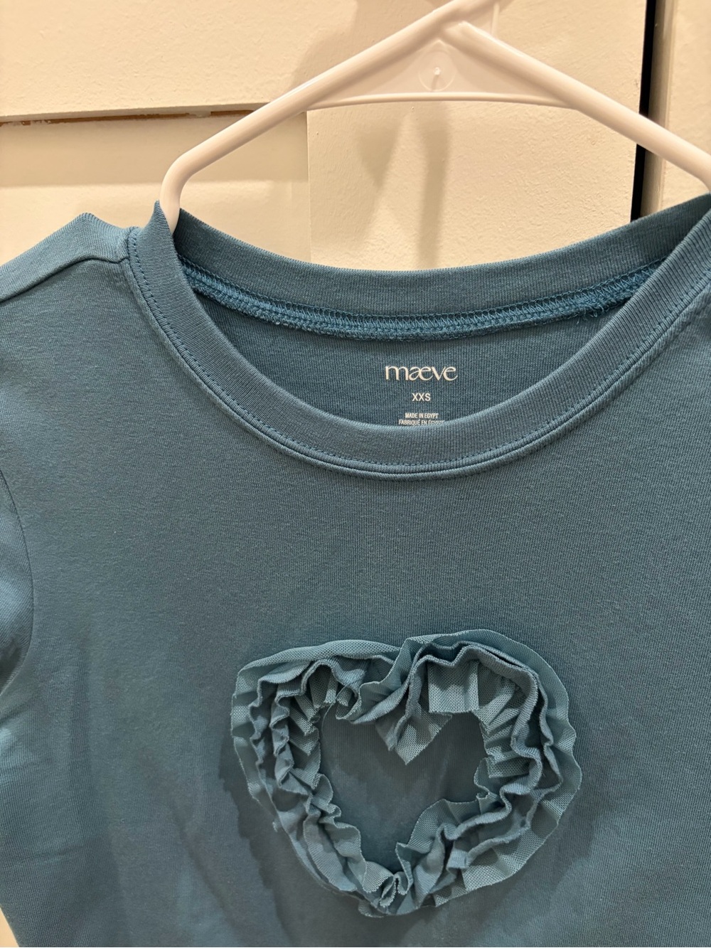 Anthropologie Maeve Heart Ruffle T-Shirt Captains Blue (XXS)